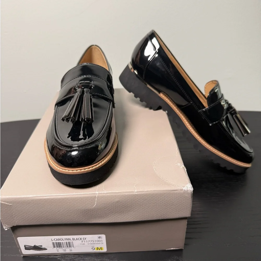 Franco Sarto Carolyn Black Patent Leather Loafers Size 9M NIB - Picture 1 of 4